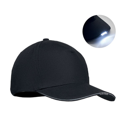 Gorra negra de algodón de 5 paneles con luz LED