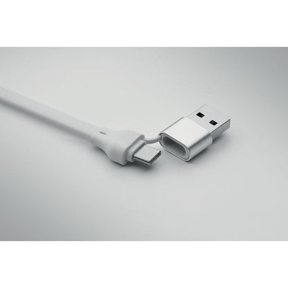 cable USB de carga blanco sobre fondo gris