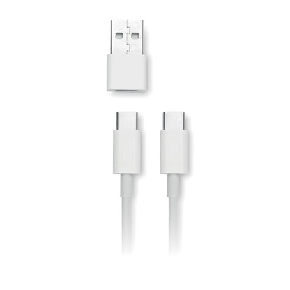 Cargador blanco de doble función con base plegable para dispositivos móviles y smartwatch Apple®.