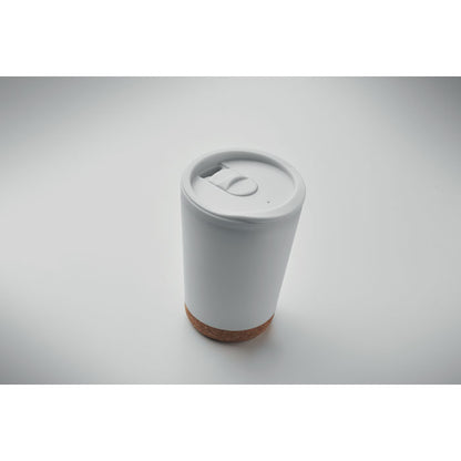 Tapa blanca con cierre deslizante de vaso con base de corcho