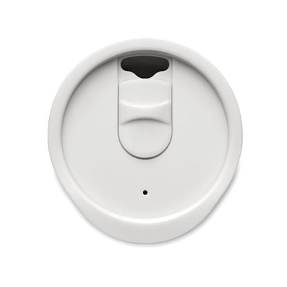 Vaso blanco de oficina con doble aislamiento y base de corcho.