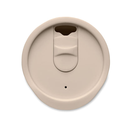 Vaso de doble pared con tapa deslizante y base de corcho natural. color beige