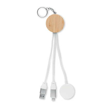 Llavero  con cable de carga y transferencia de datos y entrada Tipo C y Tipo A.  Color blanco