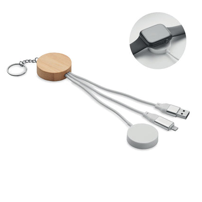 Llavero con cable y superficie de carga inalámbrica y transferencia de datos color blanco