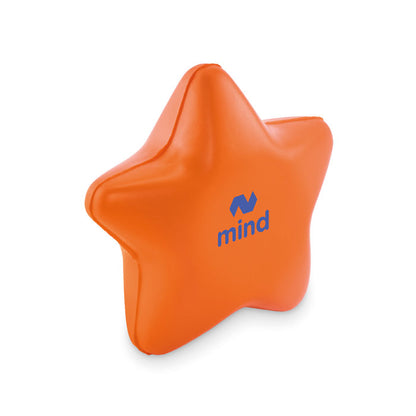 Antiestres naranja en forma de estrella personalizado con logotipo