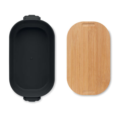 Fiambrera rectangular de PP con tapa de bambú ecológica.