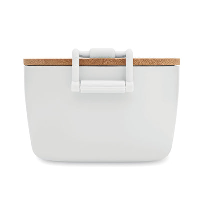 Tupper individual con tapa de bambú personalizada con logo.