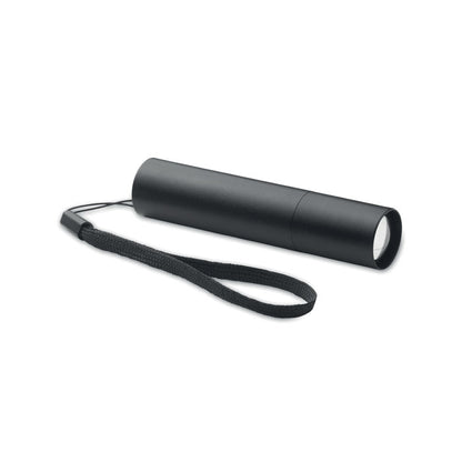 Linterna circular negra con múltiples ajustes de brillo para distintas necesidades. 