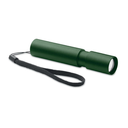 Linterna compacta de aluminio negra con tres niveles de luz ajustables.