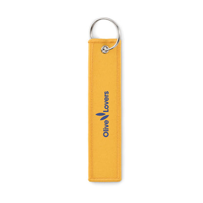 Llavero amarillo rectangular personalizado con logotipo