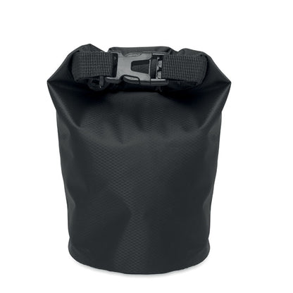 Bolsa estanca impermeable de ripstop negro con cierre con mosquetón de plástico negro. 
