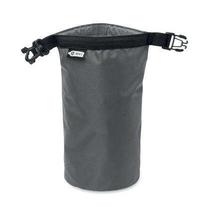 Bolsa estanca impermeable de ripstop gris con cierre con mosquetón de plástico negro. 
