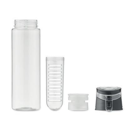 Botella transparente con accesorios: infusor y tapón