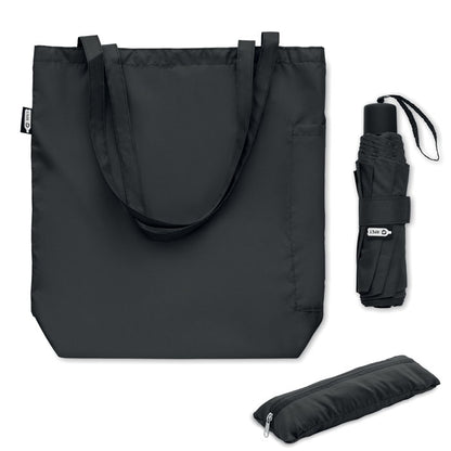 Paraguas plegable negro con funda de transporte y bolsa de asas largas