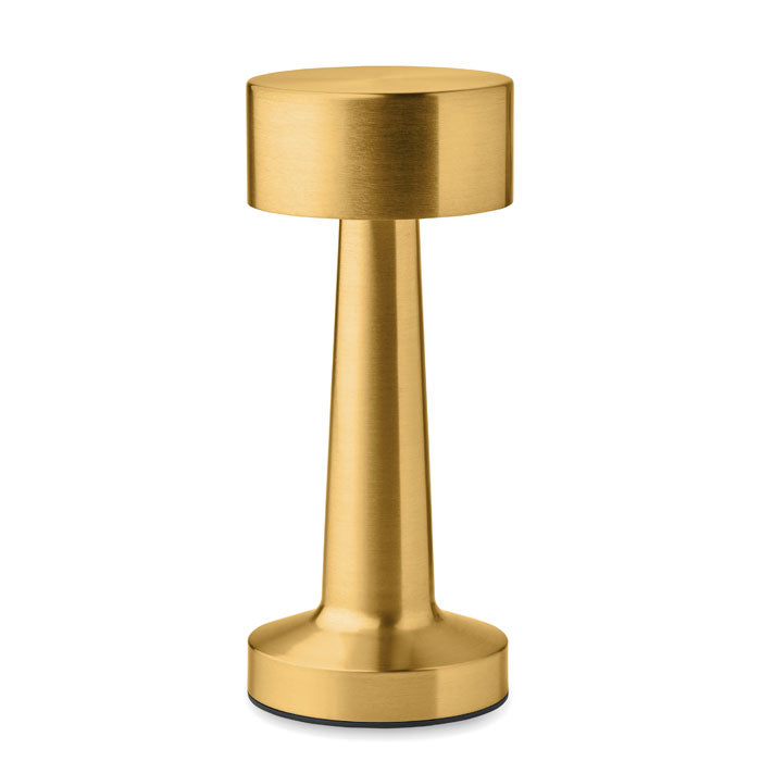 Lámpara de sobremesa de color oro, fabricada en hierro, con diseño moderno y elegante, ideal para decoración.