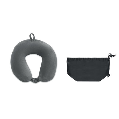 Almohada gris para viajar con funda