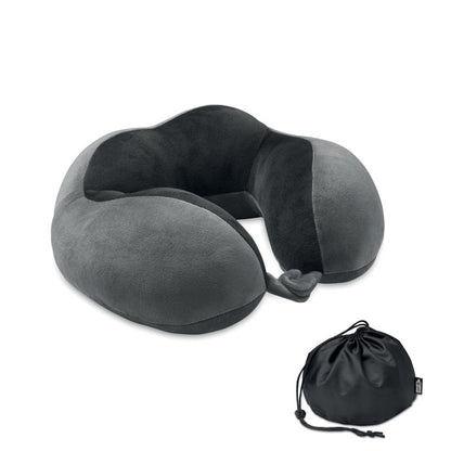 Almohada de viaje gris con funda negra