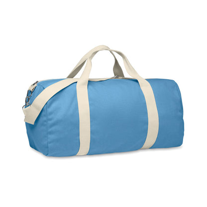 Bolsa de viaje en tejido reciclado de 320gr en color gris con asas de algodón natural y bandolera