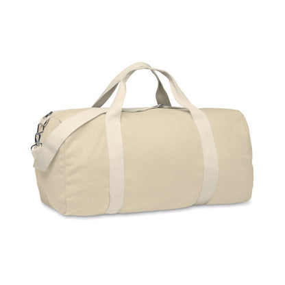 Detalle de asas de bolsa de viaje eco azul con asas crema
