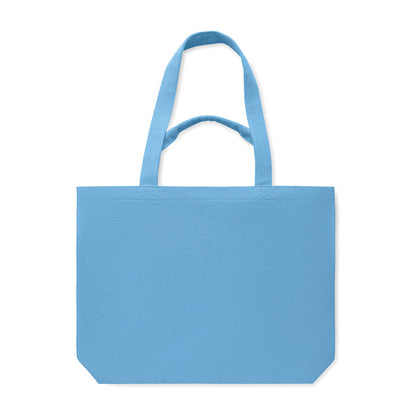 Bolsa de la compra rectangular de lona azul con asas cortas y largas