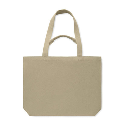 Bolsa de la compra rectangular de lona kaki con asas cortas y largas