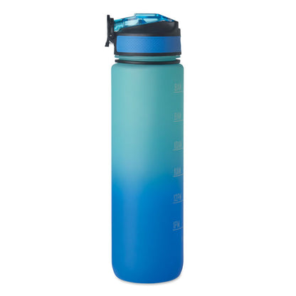 Botella de agua y tapa con pajita azul