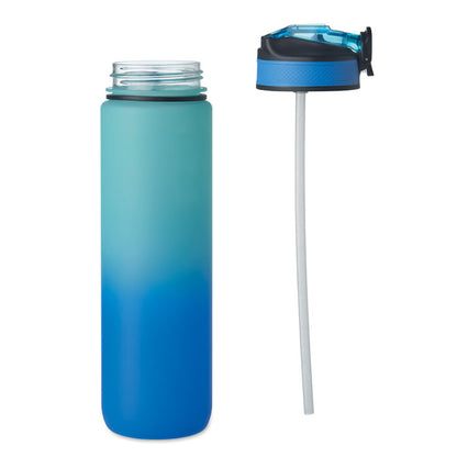 Botella deportiva con medidas verde y violeta