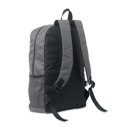 Trasera de espalda y asas acolchadas de mochila deportiva gris oscuro