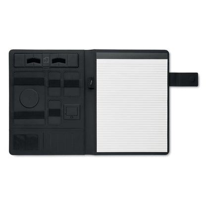 Portafolios negro abierto con libreta 