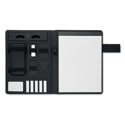 Portafolios negro abierto con pawerbank