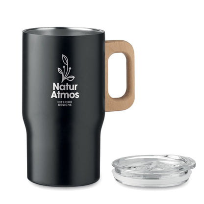Vaso de viaje de acero inoxidable negro personalizado con logotipo