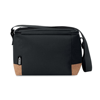 parte trasera de  Bolsa nevera 600D RPET negra con base de corcho