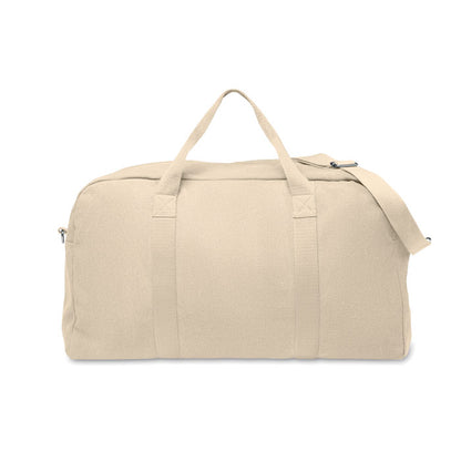 Bolsa de viaje de tejido reciclado de color natural con asas de mano y bandolera desmontable