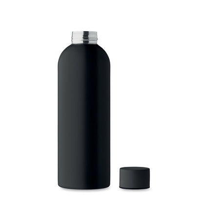 Botella grande negra de acero inox. y tapón quitado