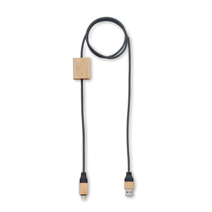 Cable adaptador negro con detalles de madera 