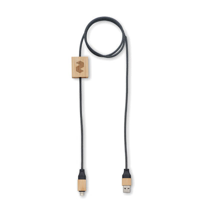 Cable adaptador negro con detalles de madera 