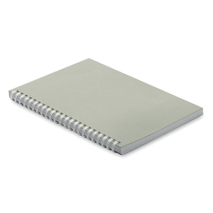 Cuaderno con tapas de cartón gris y espiral de plástico