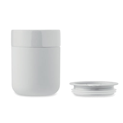 Vaso de cerámica recubierta de silicona blanca con tapadera de rosca blanca