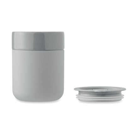 Vaso de cerámica recubierta de silicona gris con tapadera de rosca gris 