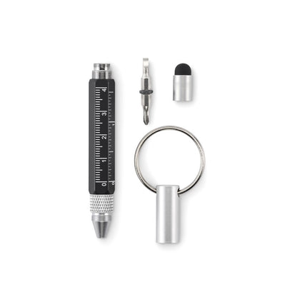 Llavero herramienta con bolígrafo de aluminio con regla de 4 cm y 1,5 pulgadas, lápiz óptico y destornillador de cabeza plana y Phillips