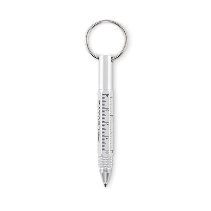 Bolígrafo llavero en aluminio reciclado con punta táctil negra.