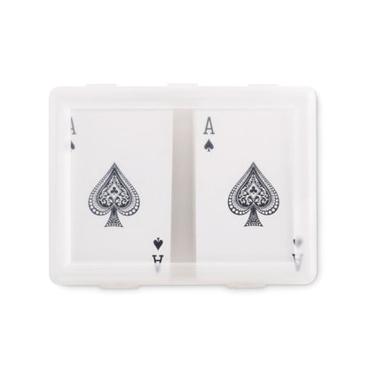 Dos barajas de poker dentro de caja translúcida