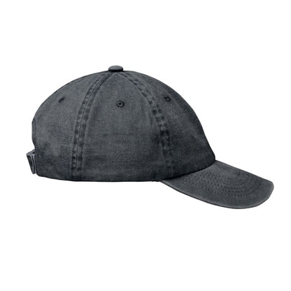 Vista lateral de gorra de beisbol negra tejido envejecido