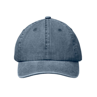 parte frontal de gorra azul con tejido desgastado