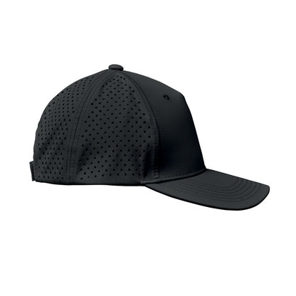 Lateral de Gorra de 5 paneles con tejido perforado. Negra