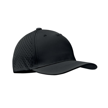 Lateral de Gorra de 5 paneles con tejido perforado. Negra