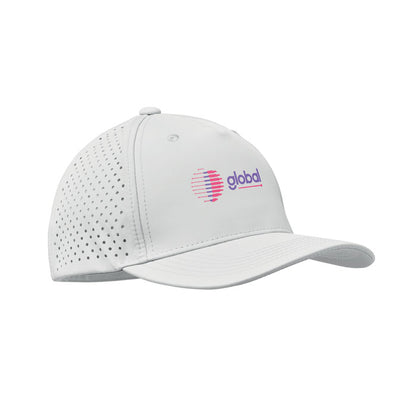 Lateral de Gorra de 5 paneles blanca con logo impreso