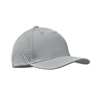 Lateral de Gorra de 5 paneles con tejido perforado. gris