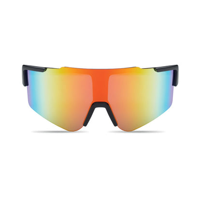 Vista frontal de gafas deportivas con lentes multicolor