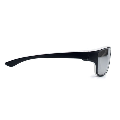 Visa lateral de gafas de sol negras y blancas